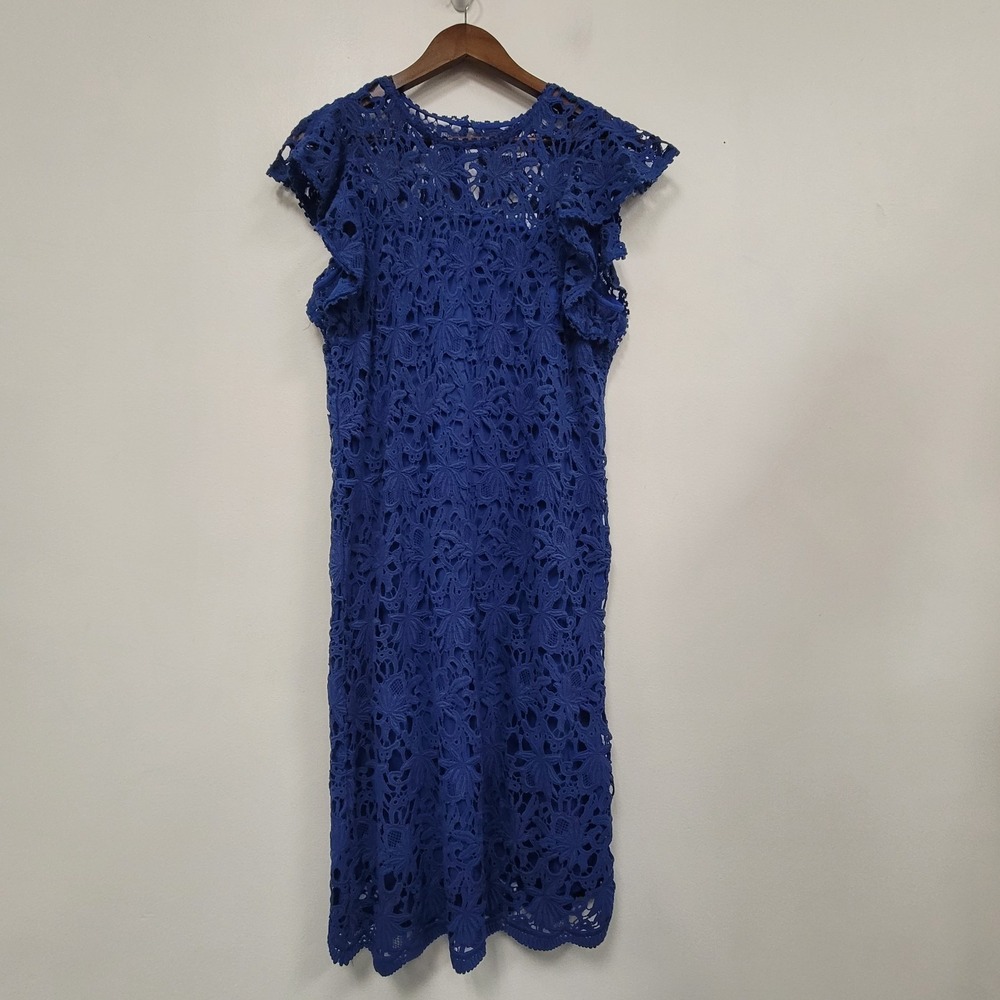 Velvet‎ Graham & Spencer Blue Lace Cocktail Dress Size M Floral Flutter Midi